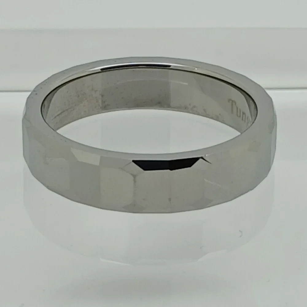 Vintage Tungsten Faceted Band Ring Size 12.25 Silver 6mm Y2K 1990s New Old Stock